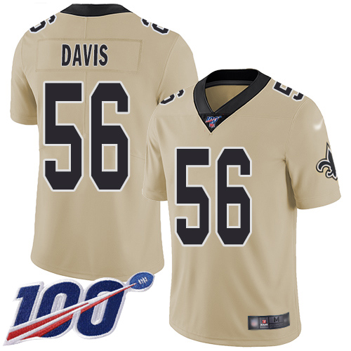 Men New Orleans Saints Limited Gold DeMario Davis Jersey NFL Football 56 100th Season Inverted Legend Jersey